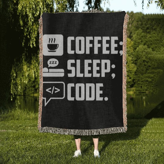Coffee Sleep Code Loop funny programmer lifestyle Woven Blankets