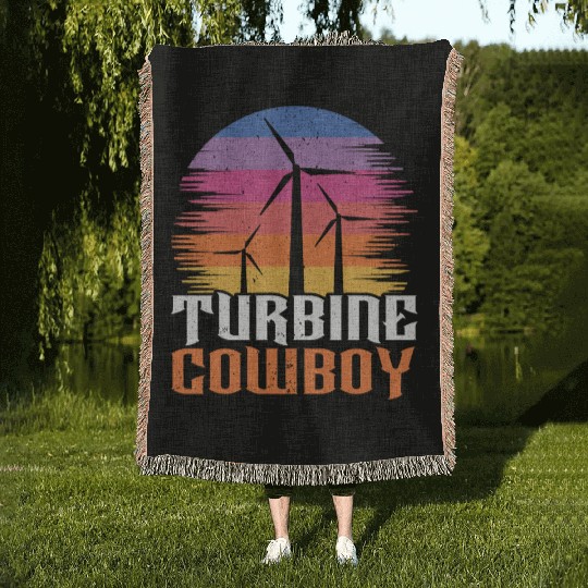 Turbine Cowboy Wind Renewable Energy Windmill Woven Blankets