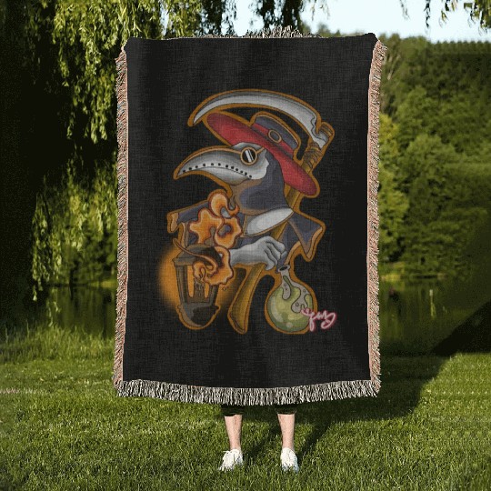 plague doctor Woven Blankets
