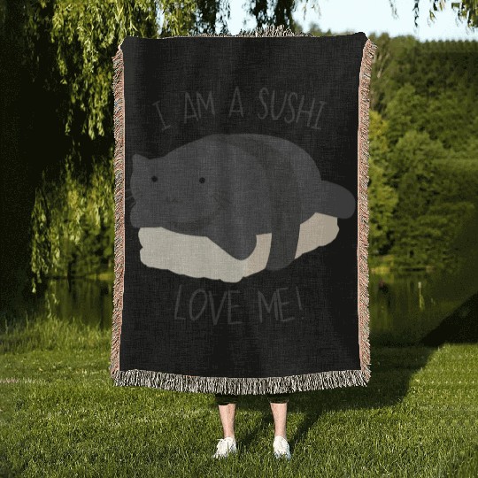 Funny cat sushi valentines day Woven Blankets
