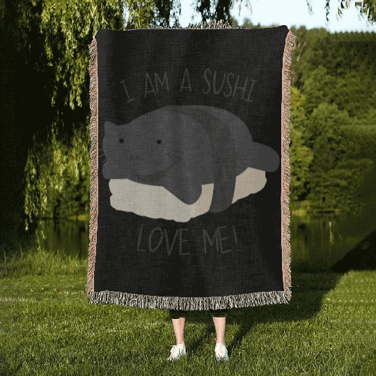 Funny cat sushi valentines day Woven Blankets