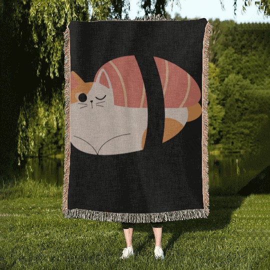 Cat sushi is my valentine funny Woven Blankets
