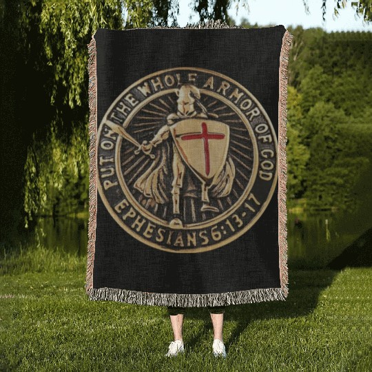 Armor Of God Christian Knight Woven Blankets
