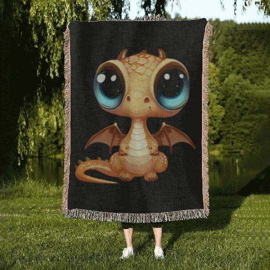 CUTE DRAGON FANTASY MEDIEVAL TIMES PUPPY BABY Woven Blankets