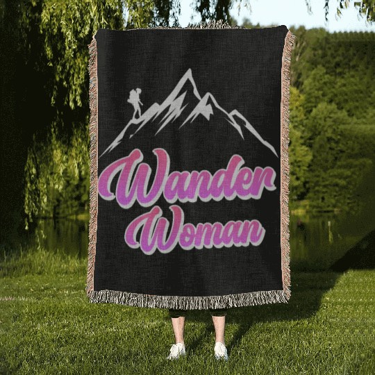 Wanderwoman Hiker Mountaineer Wanderlust Woven Blankets