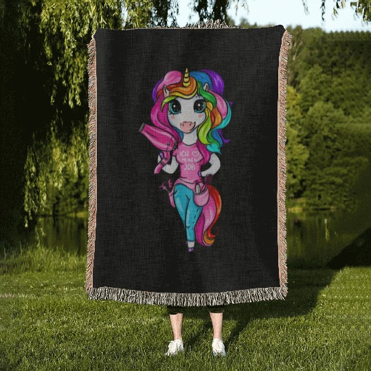 Hairdresser Unicorn Girl I Love My Job Woven Blankets