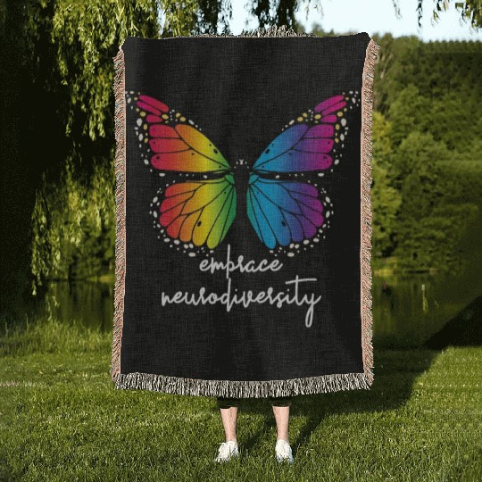Embrace Neurodiversity Butterfly Autism Awareness Woven Blankets