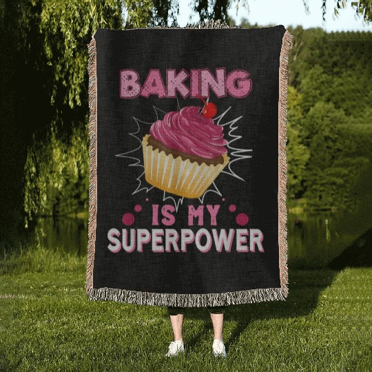 Baking Is My Superpower Delicious Cupcake Baker Woven Blankets