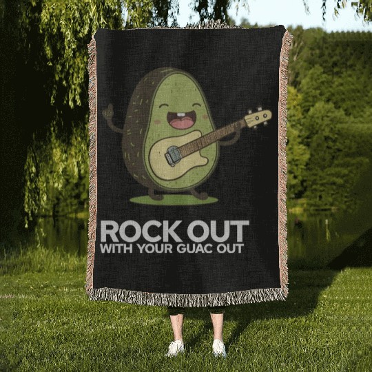 Rock Out With Your Guac Out Funny Avocado Lover Woven Blankets