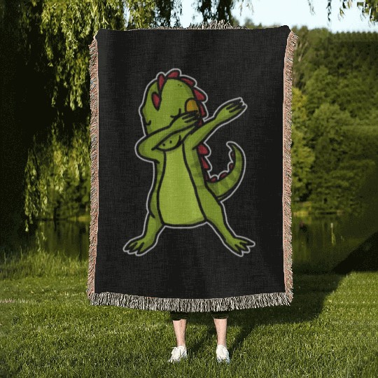 Funny Dabbing Iguana Dab Dance Reptile Lover Woven Blankets