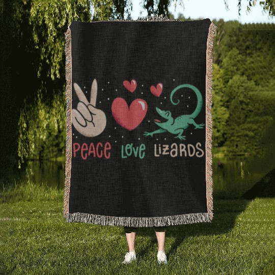 Peace love lizards cute lizard lover quote Woven Blankets
