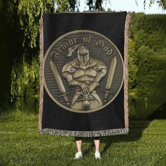 Armor of god christian knight Woven Blankets