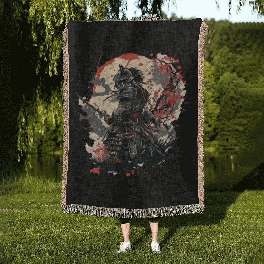 Samurai Warrior with Katana Woven Blankets