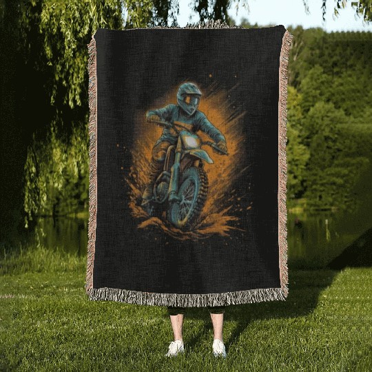 Dirt Bike Offroad Riding Motocross Biker Woven Blankets