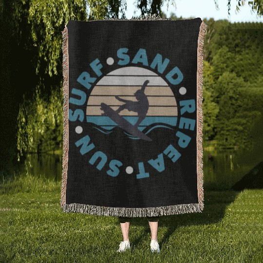 Sun Surf Sand Repeat Surfing Woven Blankets Woven Blankets
