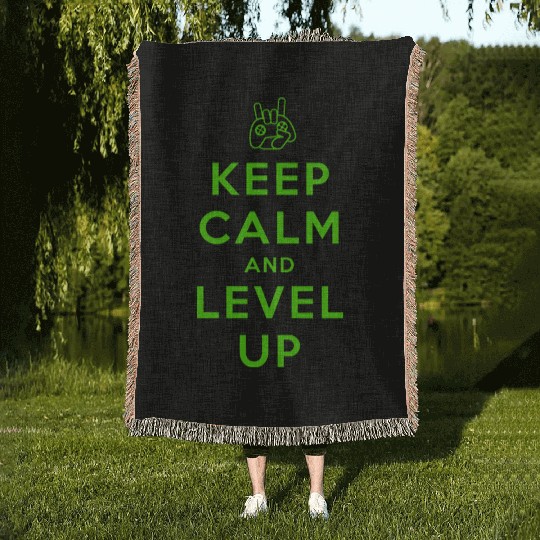 keep calm and level up Woven Blankets