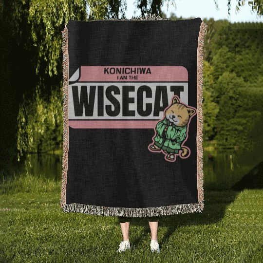 Konichiwa I m the Wise Cat Funny Japanese Name Tag Woven Blankets