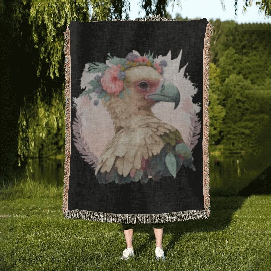 Cute Vulture Bird Flower Crown Floral Wild Birds Woven Blankets