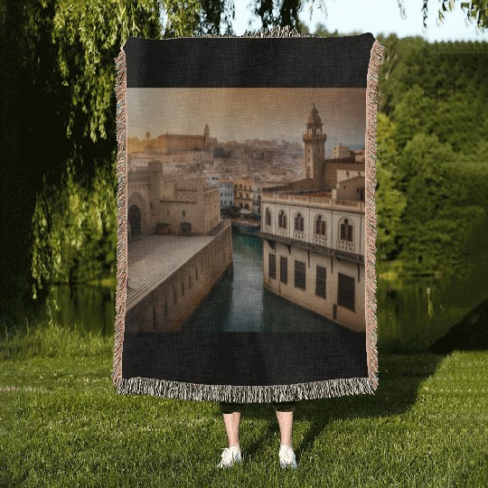 Fantasy pictures ,town Morocco ,city casablanca Woven Blankets