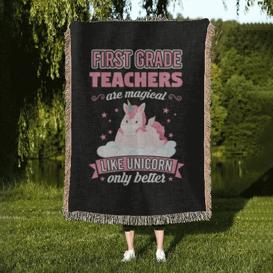 First Grade Teachers like unicorn Teacher Woven Blankets