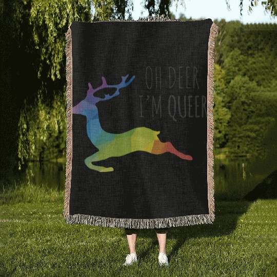 Oh Deer I m Queer LGBTQ Pride Deer Dark Woven Blankets
