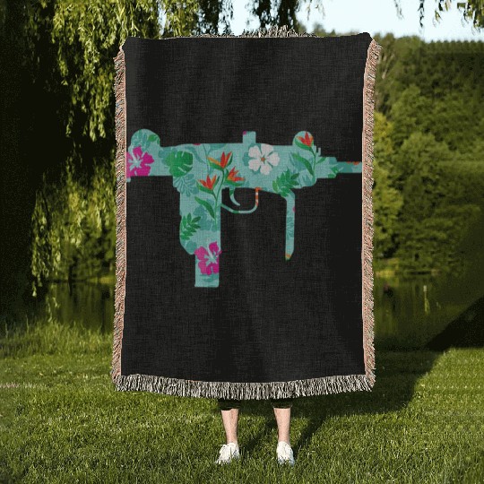 Tropical Gun Lover Firearm Beach Hawaiian Woven Blankets