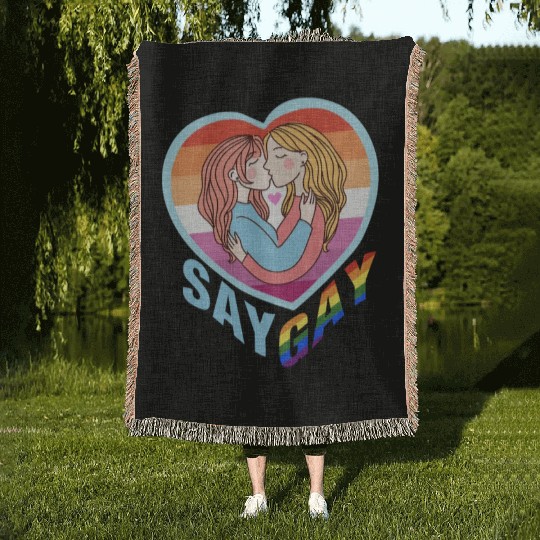 Say Gay Lesbian Couple Woven Blankets