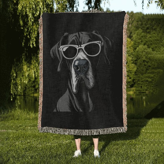 GREAT DANE WEARING SUNGLASSES PETS Woven Blankets
