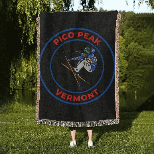 Retro Skiing in Pico Peak Vermont Holiday Souvenir Woven Blankets