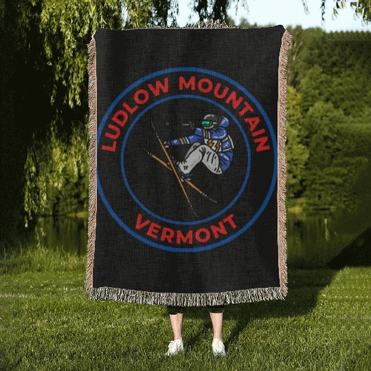 Retro Cool Skiing Ludlow Mountain Vermont Souvenir Woven Blankets
