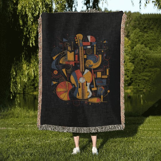 Abstract music instruments Woven Blankets