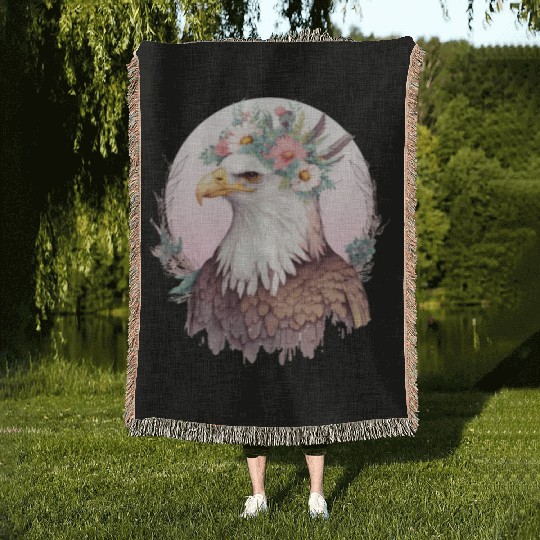 Birds Of Prey Bald Eagle Flower Crown Floral Birdi Woven Blankets