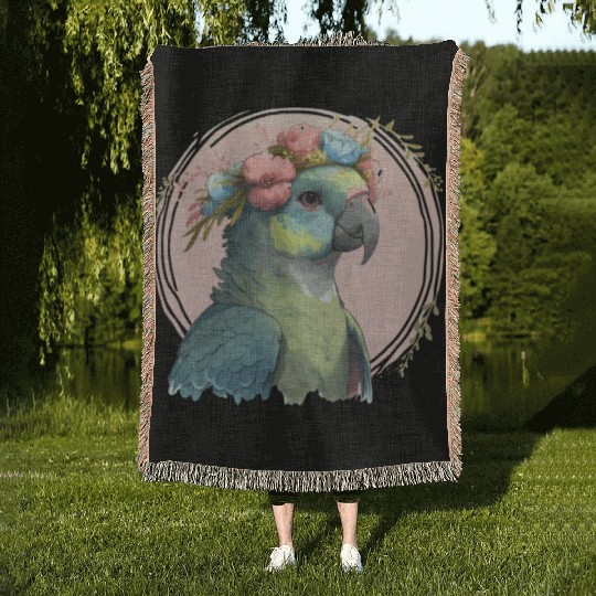 Cute Hahn's Macaw Bird Flower Crown Pet Birds Woven Blankets