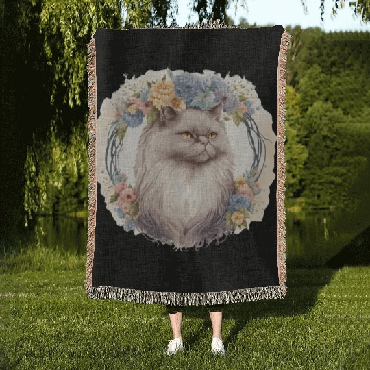 Cute Persian Cat Flower Crown Cats Pet Kitten Woven Blankets