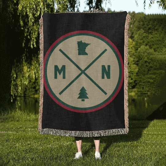 Minnesota Mn Circle Patch Red And Green Woven Blankets