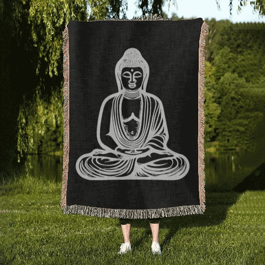 Deep Meditation Buddha Portrait Spiritual Nature Woven Blankets