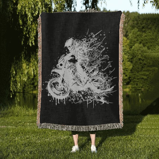 Motorcycle Motocross Biker Splash Style Racing Woven Blankets