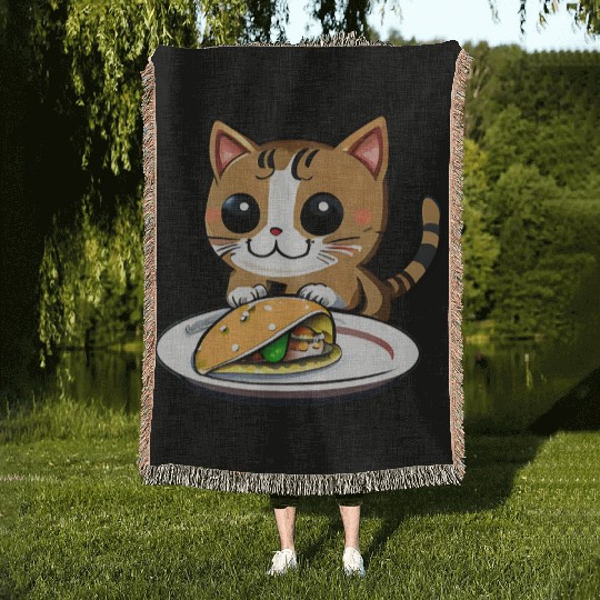 Cute Cat and Taco: A Playful Combination for Your Woven Blankets