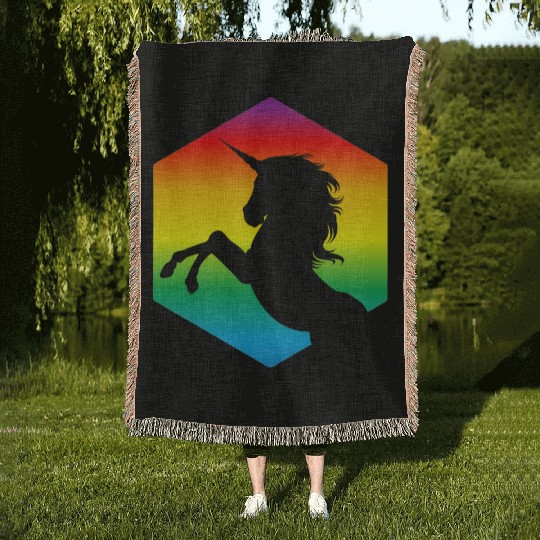 Rainbow Unicorn d20 Silhouette | TTRPG Pride Woven Blankets