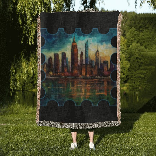 New York skyline Reverie A Symphony of Dreams Woven Blankets