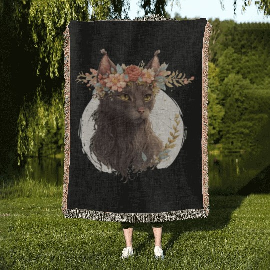Cute Havana Brown Cat Flower Crown Cats Pet Kitten Woven Blankets