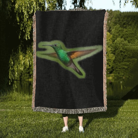 Green Hummingbird Illustration Bird Lover Woven Blankets