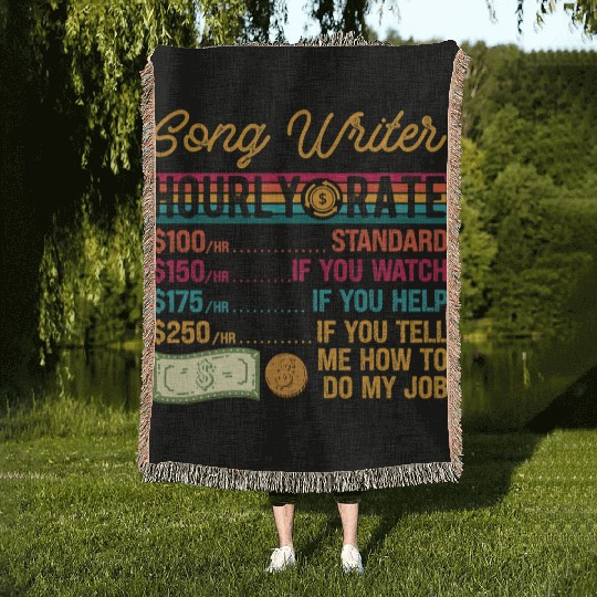Funny Vintage Song Writer Hourly Rate Job Title Woven Blankets