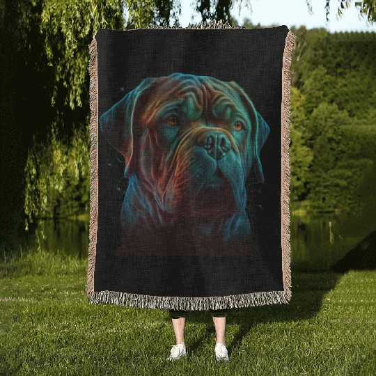 AI-Generated Dogue de Bordeaux Neon Art Woven Blankets