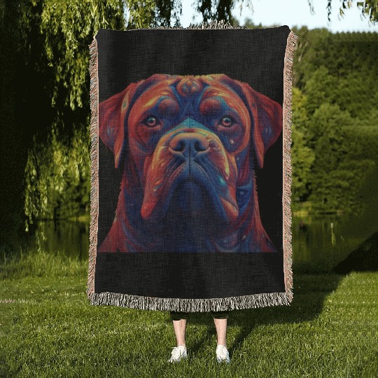 Psychedelic AI Dogue de Bordeaux Woven Blankets