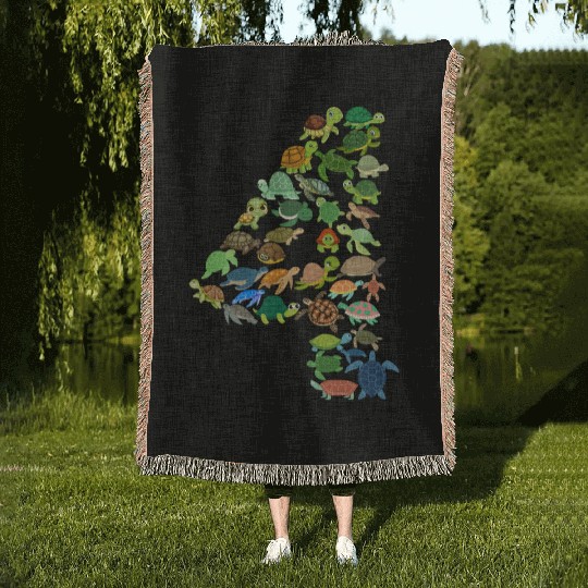 4th Birthday Sea Turtle Tortoise Theme 4 Year Old Woven Blankets