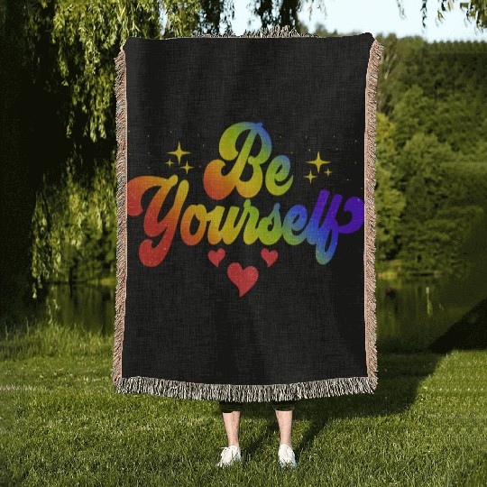 Gay Pride Be Yourself Pride Month Rainbow Woven Blankets