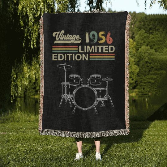 Vintage 1956 Drums 67th Birthday Drummer Woven Blankets