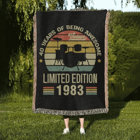 Vintage 1983 Drums 40th Birthday Drummer Woven Blankets