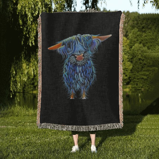 Scottish Highland Cow Hairy Cow Cattle Farmer Cow Woven Blankets